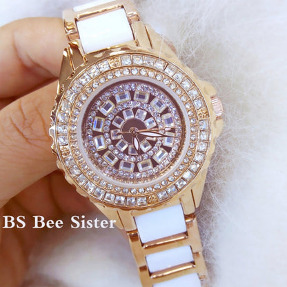 BS Bee Sister FA1490 Ladies Diamond-Set Ceramic Strap Watch(Rose Gold) - Alloy Watches by BS Bee Sister | Online Shopping South Africa | PMC Jewellery | Buy Now Pay Later Mobicred