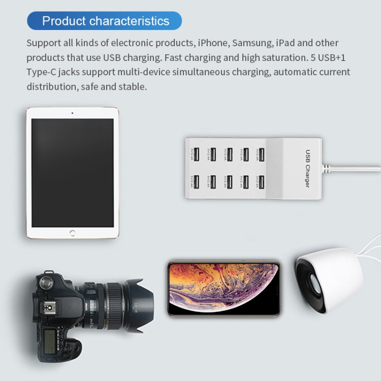USB Multi-port Charger Mobile Phone Fast Charging Universal Fast Adapter 10 Interface US Plug - Multifunction Charger by PMC TechLife | Online Shopping South Africa | PMC TechLife