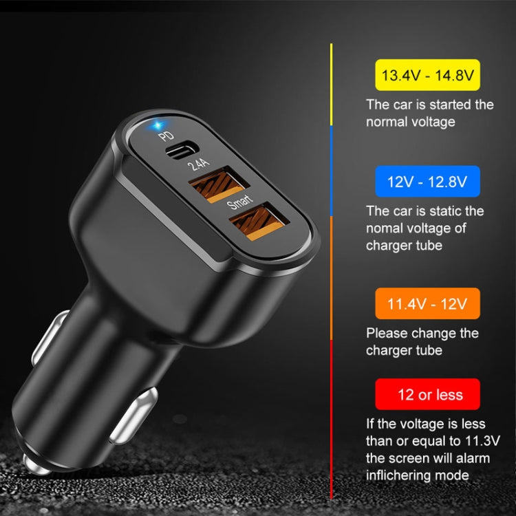 2PCS PD+2.4A Dual USB Car Charger, Style: 3 Ports (Black) - Car Charger by PMC Jewellery | Online Shopping South Africa | PMC Jewellery