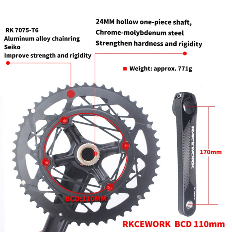 RACEWORK RKRFA Road Bike Aluminum Alloy 22-speed Crankset, Spec: 50-34T without BB - Bicycle Chains & Rounds by RACEWORK | Online Shopping South Africa | PMC Jewellery | Buy Now Pay Later Mobicred