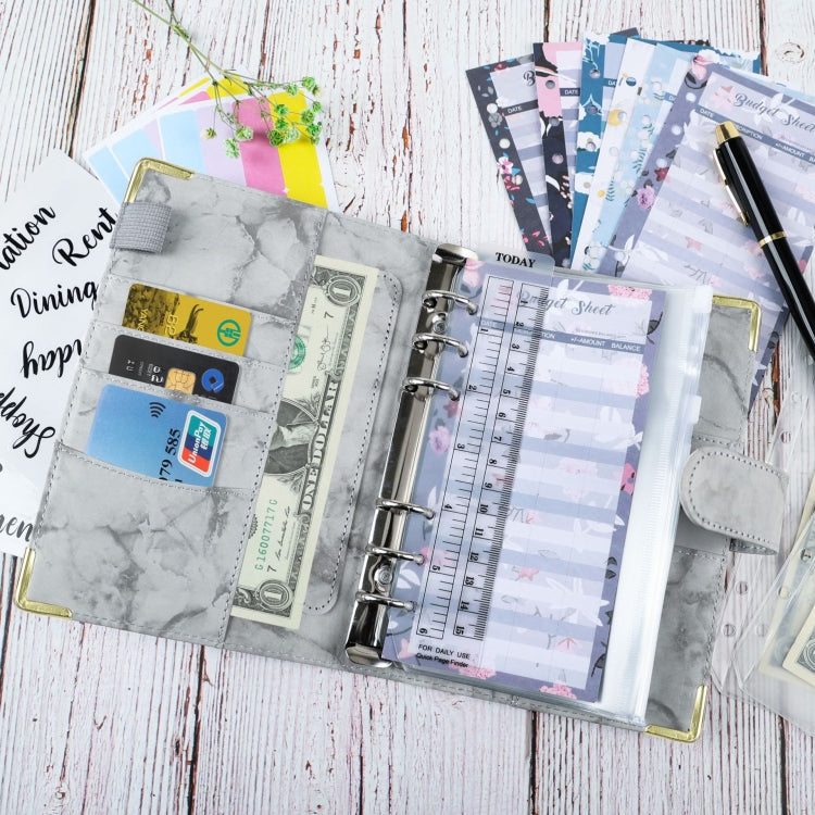 A6 Binder Budget Book Marbled Notebook PU Leather Binder(White) - Notebooks by null | Online Shopping South Africa | PMC TechLife | Buy Now Pay Later Mobicred