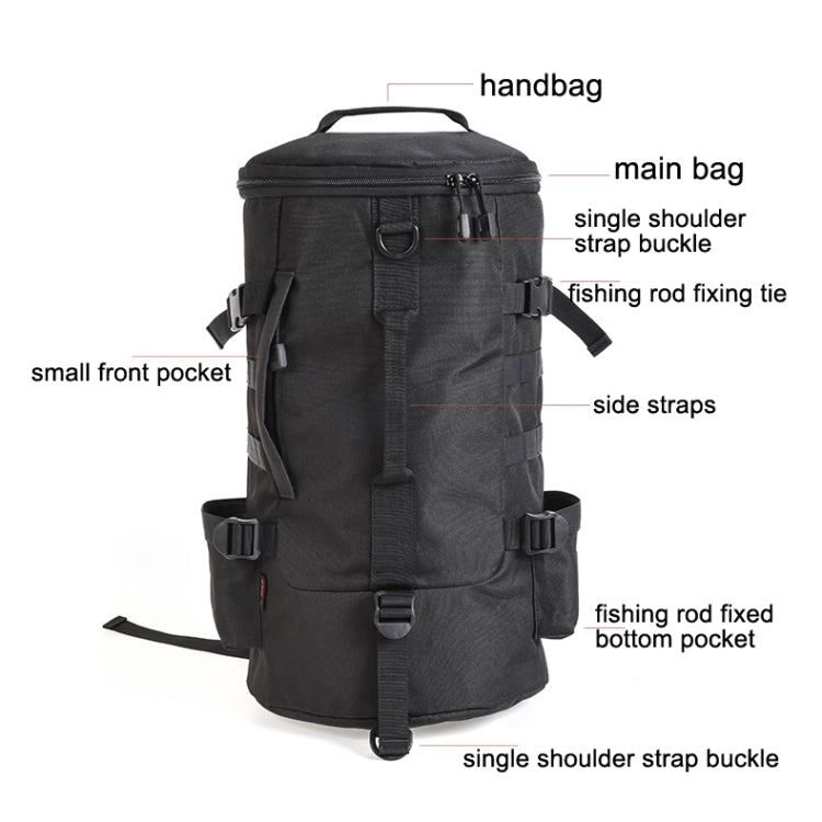 LEO 28085 Cylina Shape Fishing Gear Backpack Fishing Rod Outdoor Shoulder Bag(28085-B Black) - Storage Boxes & Storage Bags by LEO | Online Shopping South Africa | PMC Jewellery | Buy Now Pay Later Mobicred