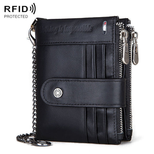 HUMERPAUL BP896 RFID Anti-Theft Brush Dual Zipper Leather Wallet Multi-Card Men Purse(Black) - Antimagnetic RFID Package by HUMERPAUL | Online Shopping South Africa | PMC Jewellery | Buy Now Pay Later Mobicred