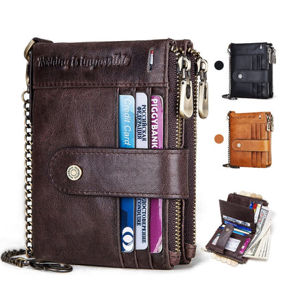 HUMERPAUL BP896 RFID Anti-Theft Brush Dual Zipper Leather Wallet Multi-Card Men Purse(Dark Brown) - Antimagnetic RFID Package by HUMERPAUL | Online Shopping South Africa | PMC Jewellery | Buy Now Pay Later Mobicred