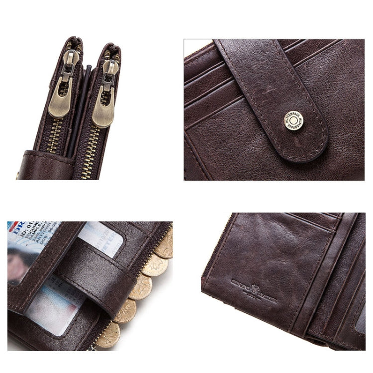 HUMERPAUL BP896 RFID Anti-Theft Brush Dual Zipper Leather Wallet Multi-Card Men Purse(Dark Brown) - Antimagnetic RFID Package by HUMERPAUL | Online Shopping South Africa | PMC Jewellery | Buy Now Pay Later Mobicred