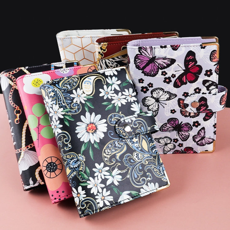 A6 PU Leather Color Printing Notebook Zipper Bag Loose-leaf Budget Binder(Daisy-Black) - Notebooks by PMC Jewellery | Online Shopping South Africa | PMC Jewellery