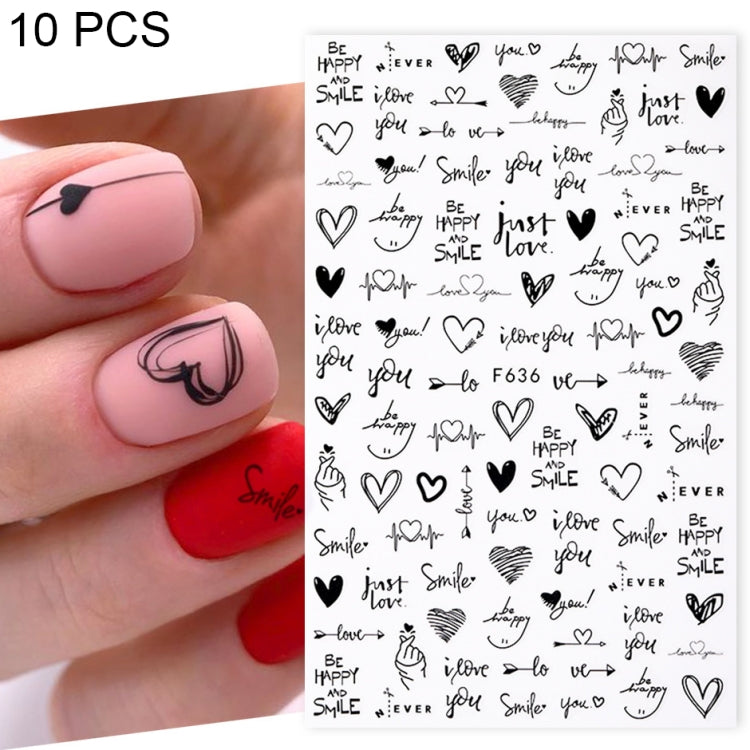 10 PCS Cartoon Heart Letters Comic Character Nail Art Sticker 3D Adhesive Nail Stickers(F636) - Nail Stickers by PMC Jewellery | Online Shopping South Africa | PMC Jewellery