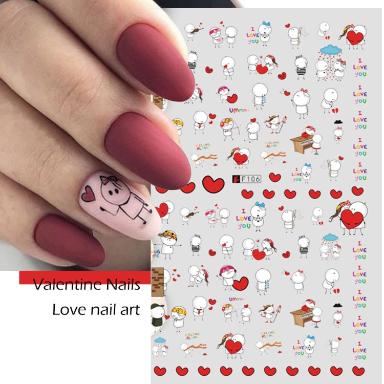 10 PCS Cartoon Heart Letters Comic Character Nail Art Sticker 3D Adhesive Nail Stickers(F638) - Nail Stickers by PMC Jewellery | Online Shopping South Africa | PMC Jewellery