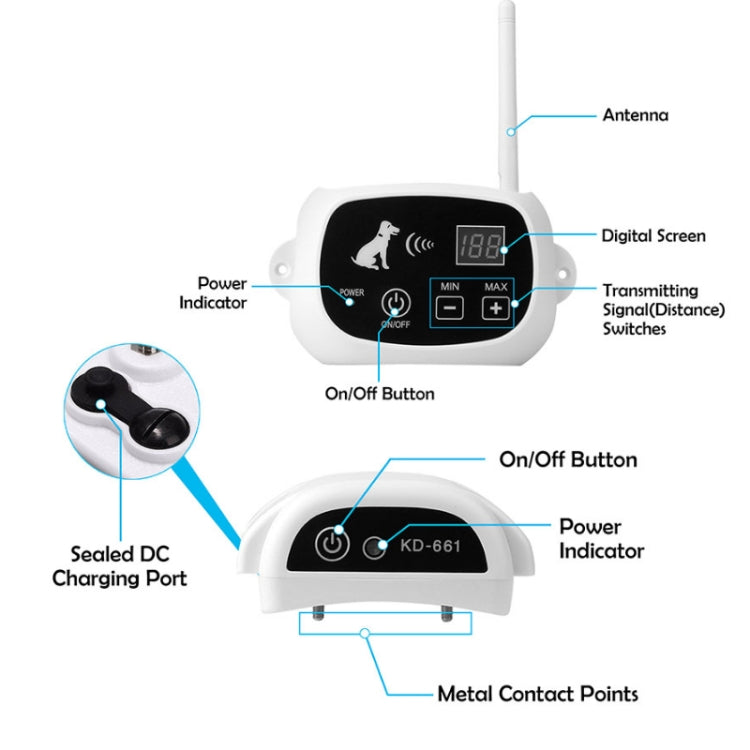 KD-661 500m Wireless Electric Dog Pet Fence Shock Collar,Spec: For Two Dog(EU Plug) - Training Aids by PMC Jewellery | Online Shopping South Africa | PMC Jewellery