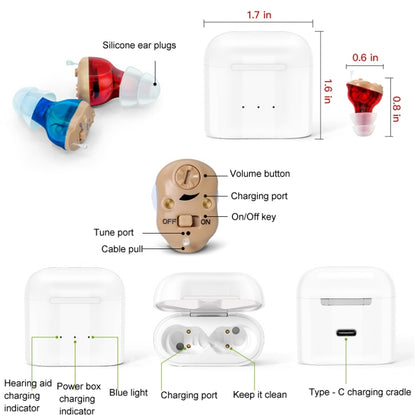 GM-910C Type-C Port CIC Hearing Aids Rechargeable Invisible Sound Amplifier(Red Blue) - Hearing Aids by PMC Jewellery | Online Shopping South Africa | PMC Jewellery | Buy Now Pay Later Mobicred