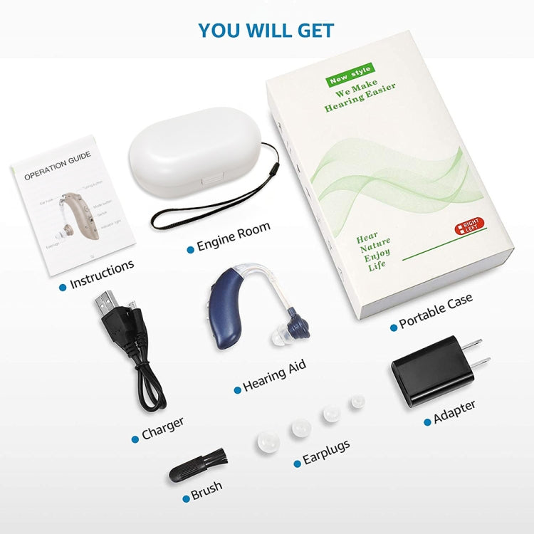 GM-105 Smart Noise Cancelling Ear-hook Rechargeable Elderly Hearing Aids, Spec: EU Plug(Blue) - Hearing Aids by PMC TechLife | Online Shopping South Africa | PMC TechLife