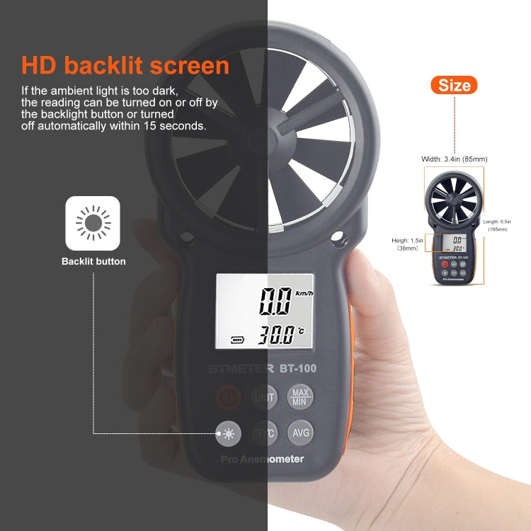BT-100 Handheld Anemometer Wind Speed Wind Chill Temperature Measuring Instrument(Black) - Tachometers & Anemometer by PMC TechLife | Online Shopping South Africa | PMC TechLife | Buy Now Pay Later Mobicred