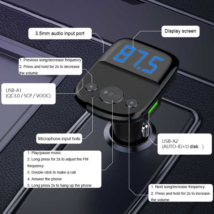 LDNIO C706Q QC3.0+AUTO-ID Car Bluetooth FM Music Digital Display Car Charger with Micro USB Cable - Car Charger by LDNIO | Online Shopping South Africa | PMC Jewellery