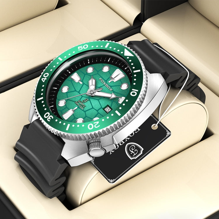 FOXBOX FB0025 Alloy Calendar Watch Luminous Waterproof Rotatable Quartz Watch(Green) - Silicone Strap Watches by FOXBOX | Online Shopping South Africa | PMC Jewellery | Buy Now Pay Later Mobicred