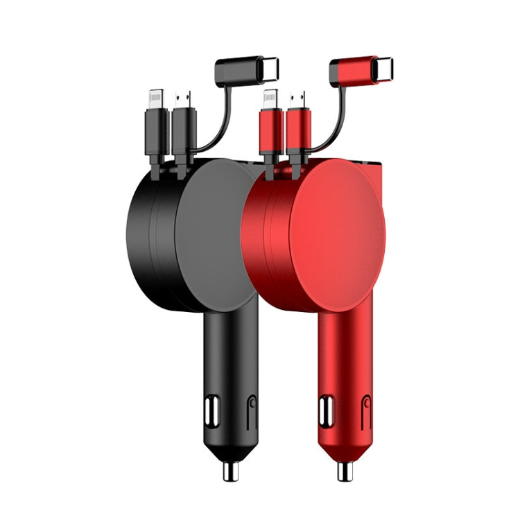 3 In 1 60W Fast Charging Dual Cable Retractable Car Charger(Black) - Car Charger by PMC TechLife | Online Shopping South Africa | PMC TechLife