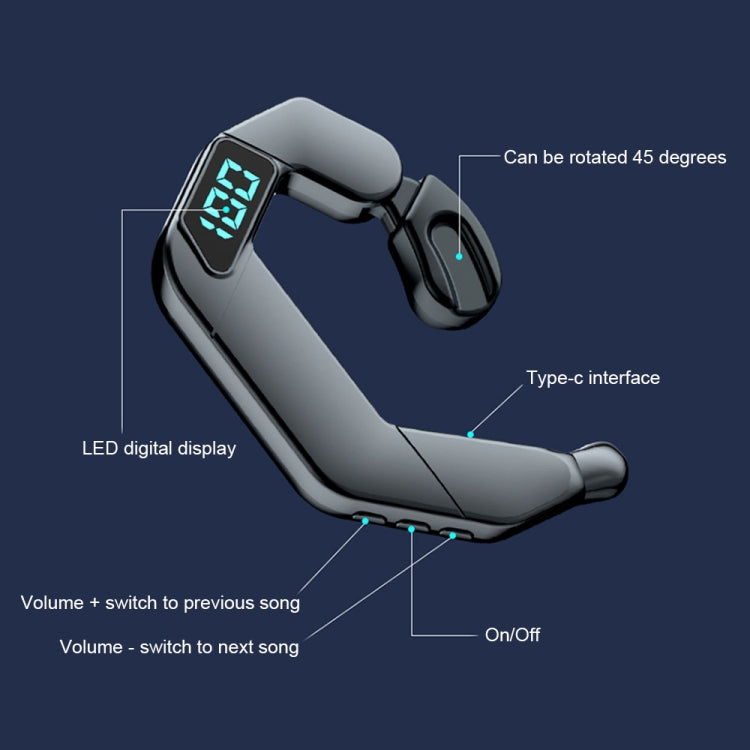 V19 Bone Conduction Digital Display Stereo Hanging Ear Sports Bluetooth Headset(Blue) - Bluetooth Earphone by PMC Jewellery | Online Shopping South Africa | PMC Jewellery