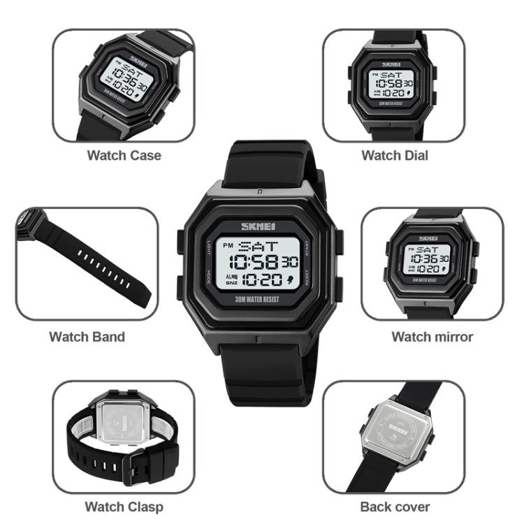 SKMEI 1875 Men Outdoor Electronic Watch Timing Multi-Functional Watch, Style: Silicone Band Black Machine - Silicone Strap Watches by SKMEI | Online Shopping South Africa | PMC Jewellery | Buy Now Pay Later Mobicred