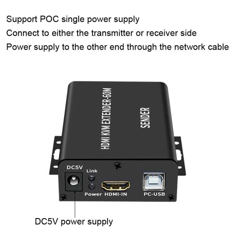 BW-HKE60A HDMI 60m KVM With USB Extender Support POE Single-End Power Supply With US Plug(Black) - Amplifier by PMC TechLife | Online Shopping South Africa | PMC TechLife