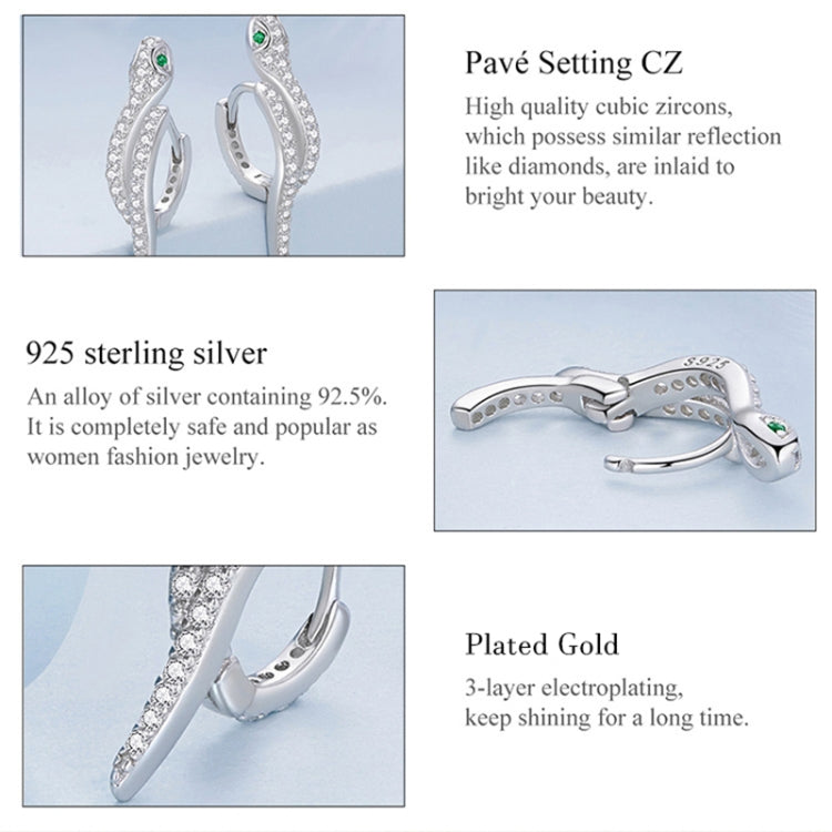 BSE669-B Sterling Silver S925 White Gold Plated Zircon Snake Earrings - Stud Earrings & Earrings by PMC Jewellery | Online Shopping South Africa | PMC Jewellery