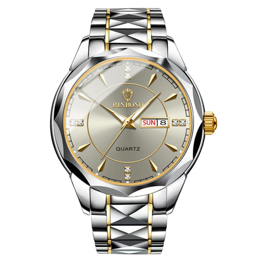 BINBOND B5552 Luminous Multifunctional Business Calendar Quartz Watch(Inter-gold-Gray) - Metal Strap Watches by BINBOND | Online Shopping South Africa | PMC Jewellery | Buy Now Pay Later Mobicred