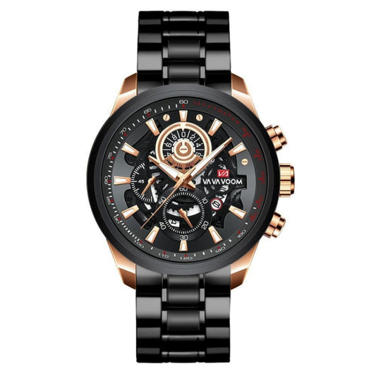 VAVA VOOM 2311G-FH Rose Gold Shell Steel Belt Men Waterproof Sports Luminous Calendar Casual Quartz Hollow Watch - Sport Watches by VAVA VOOM | Online Shopping South Africa | PMC Jewellery | Buy Now Pay Later Mobicred