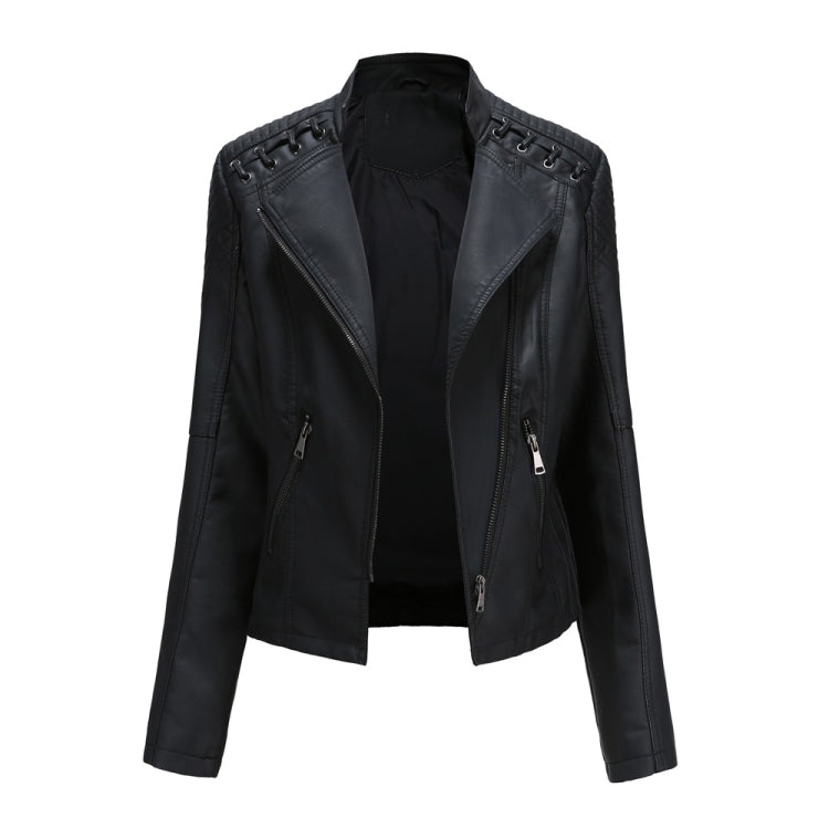 Women Short Leather Jacket Slim Jacket Motorcycle Suit, Size: XXL(Black) - Jacket & Loose Coat by PMC Jewellery | Online Shopping South Africa | PMC Jewellery