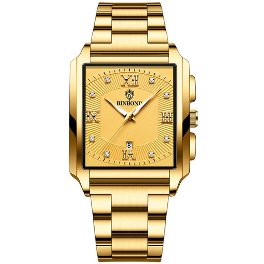 BINBOND B4143 Rectangular Outdoor Men Waterproof Quartz Watches(Full Gold-Gold) - Metal Strap Watches by BINBOND | Online Shopping South Africa | PMC Jewellery | Buy Now Pay Later Mobicred