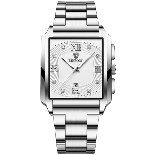 BINBOND B4143 Rectangular Outdoor Men Waterproof Quartz Watches(White Steel-White) - Metal Strap Watches by BINBOND | Online Shopping South Africa | PMC Jewellery | Buy Now Pay Later Mobicred