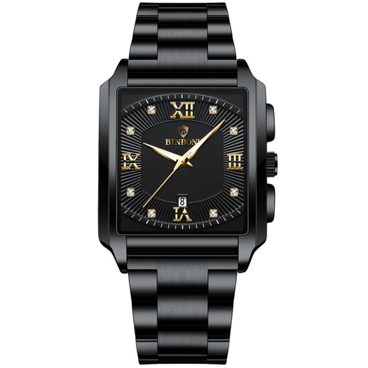 BINBOND B4143 Rectangular Outdoor Men Waterproof Quartz Watches(Black Steel-Gold) - Metal Strap Watches by BINBOND | Online Shopping South Africa | PMC Jewellery | Buy Now Pay Later Mobicred