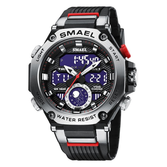 SMAEL 8069 Outdoor Multifunctional Waterproof Sports Alloy Luminous Watch(Black Silver) - LED Digital Watches by SMAEL | Online Shopping South Africa | PMC Jewellery | Buy Now Pay Later Mobicred