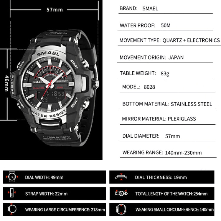 SMAEL 8028 Sports Waterproof Men Watch Outdoor Mountaineering Wear-resistant Wrist Watch(Black Gold) - LED Digital Watches by SMAEL | Online Shopping South Africa | PMC Jewellery | Buy Now Pay Later Mobicred