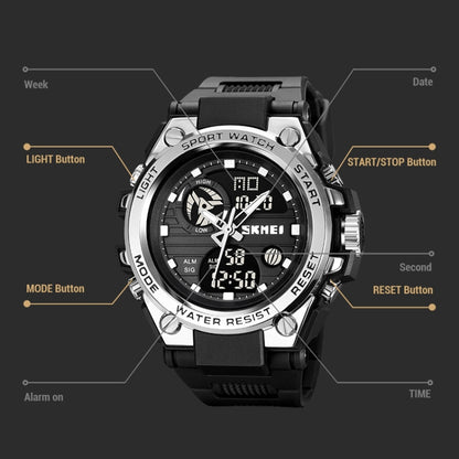 SKMEI 2031 Multifunctional Outdoor Waterproof Chronograph Men Sports Watch(Black Gold) - Silicone Strap Watches by SKMEI | Online Shopping South Africa | PMC Jewellery | Buy Now Pay Later Mobicred