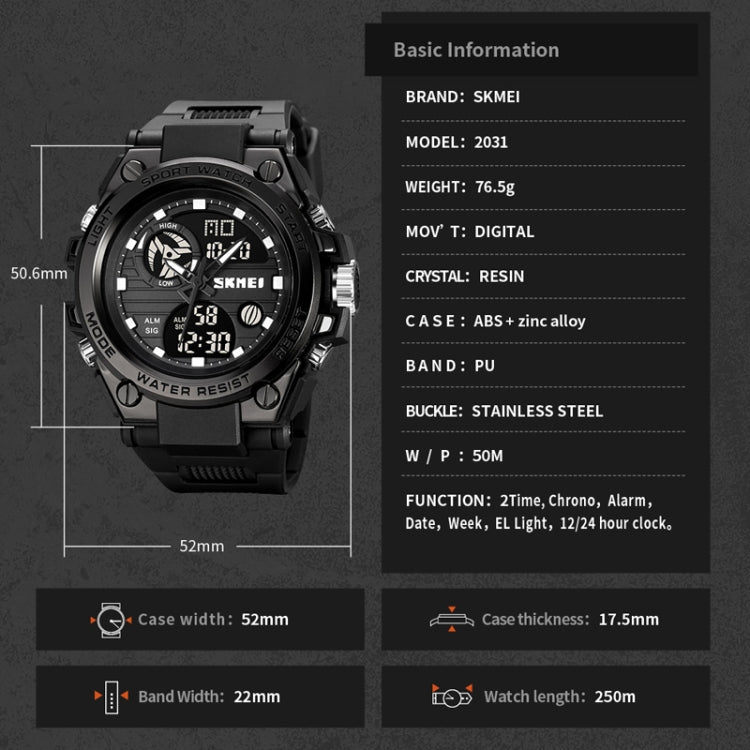 SKMEI 2031 Multifunctional Outdoor Waterproof Chronograph Men Sports Watch(Black Gold) - Silicone Strap Watches by SKMEI | Online Shopping South Africa | PMC Jewellery | Buy Now Pay Later Mobicred