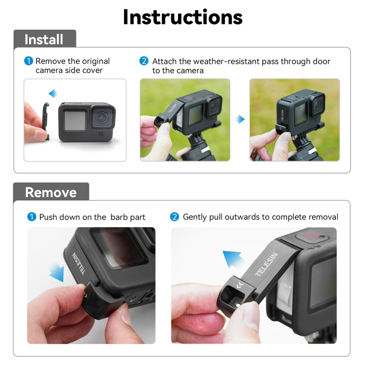 For GoPro Hero11 Black / HERO10 Black /9 Black TELESIN Waterproof Side Cover Easy Removable Charging Cover Port(Black) - Skeleton Housing by TELESIN | Online Shopping South Africa | PMC Jewellery | Buy Now Pay Later Mobicred