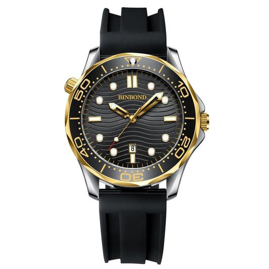 Black Silicon Black Inter-gold Black BINBOND B2820 Luminous 30m Waterproof Men Sports Quartz Watch - Silicone Strap Watches by BINBOND | Online Shopping South Africa | PMC Jewellery | Buy Now Pay Later Mobicred