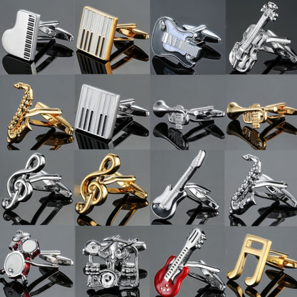 2 pairs Brass Music Series Instrument Note Cufflinks, Color: Silver Black Guitar - Cufflinks by PMC Jewellery | Online Shopping South Africa | PMC Jewellery