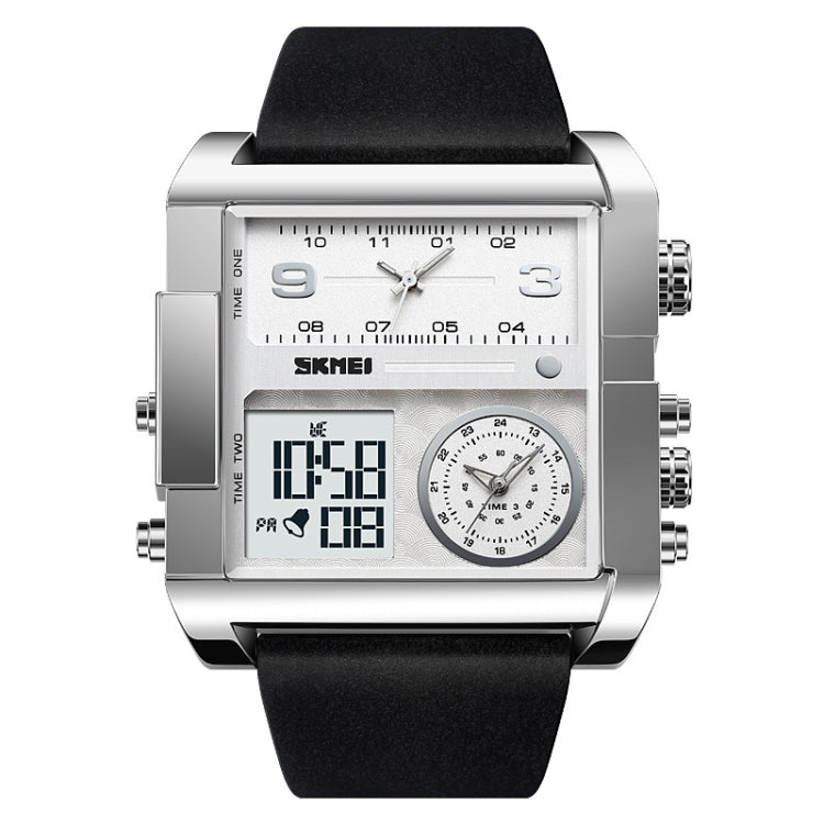 SKMEI 2020 Square Large Dial Triple Movement Men Sports Watch(Silver Shell Black Belt White Machine) - LED Digital Watches by SKMEI | Online Shopping South Africa | PMC Jewellery | Buy Now Pay Later Mobicred