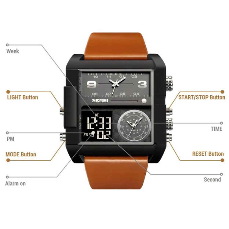 SKMEI 2020 Square Large Dial Triple Movement Men Sports Watch(Amber) - LED Digital Watches by SKMEI | Online Shopping South Africa | PMC Jewellery | Buy Now Pay Later Mobicred