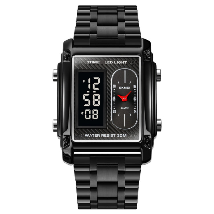 SKMEI 1868 Square Double Display Waterproof Men Watch, Style: Steel Belt (Black) - LED Digital Watches by SKMEI | Online Shopping South Africa | PMC Jewellery | Buy Now Pay Later Mobicred