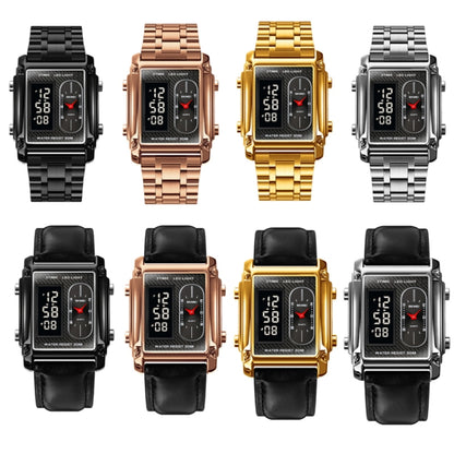 SKMEI 1868 Square Double Display Waterproof Men Watch, Style: Steel Belt (Black) - LED Digital Watches by SKMEI | Online Shopping South Africa | PMC Jewellery | Buy Now Pay Later Mobicred