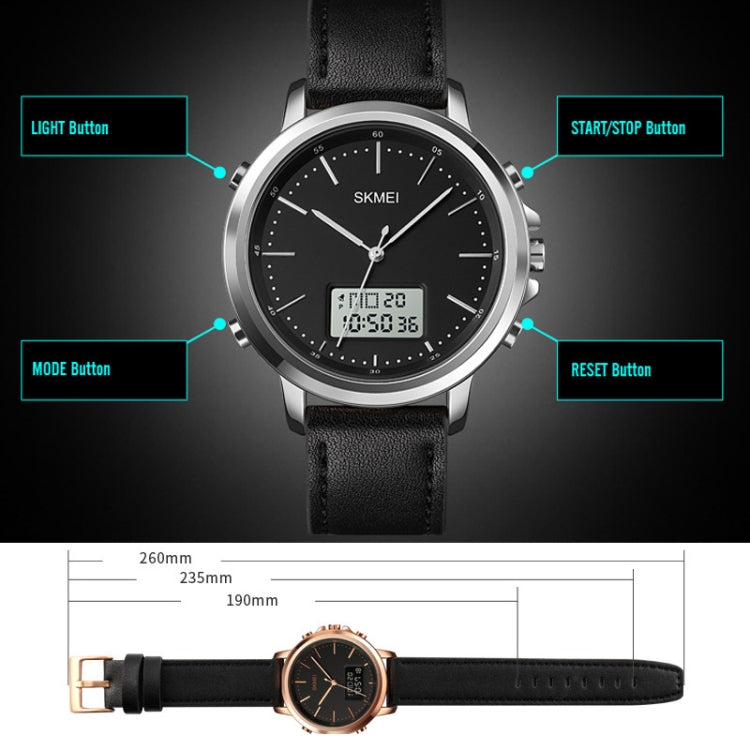 SKMEI 1652 Dual Movement Sports Leather Alloy Male Watch, Color: Rose Gold Shell White Machine - LED Digital Watches by SKMEI | Online Shopping South Africa | PMC Jewellery | Buy Now Pay Later Mobicred