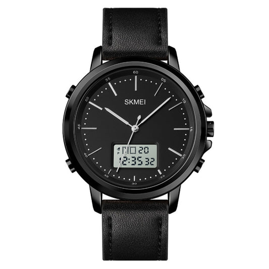 SKMEI 1652 Dual Movement Sports Leather Alloy Male Watch, Color: Black Shell White Machine - LED Digital Watches by SKMEI | Online Shopping South Africa | PMC Jewellery | Buy Now Pay Later Mobicred