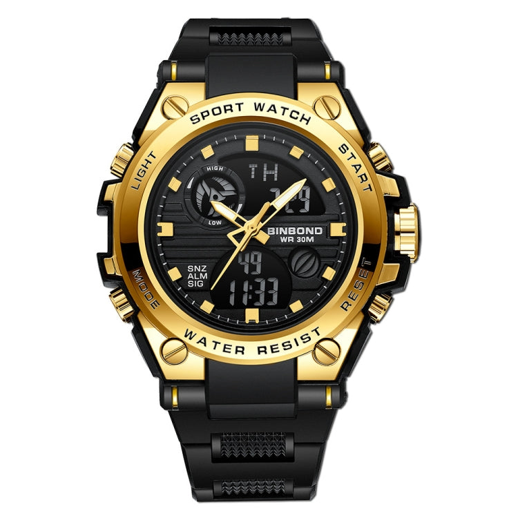 BINBOND B885 Outdoor Sports Timing Dual-Display Waterproof Electronic Watches(Black-Gold-Black) - Sport Watches by BINBOND | Online Shopping South Africa | PMC Jewellery | Buy Now Pay Later Mobicred