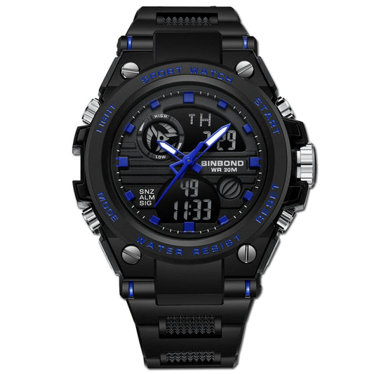 BINBOND B885 Outdoor Sports Timing Dual-Display Waterproof Electronic Watches(Black-Blue-Black) - Sport Watches by BINBOND | Online Shopping South Africa | PMC Jewellery | Buy Now Pay Later Mobicred