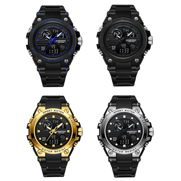 BINBOND B885 Outdoor Sports Timing Dual-Display Waterproof Electronic Watches(Black-Gold-Black) - Sport Watches by BINBOND | Online Shopping South Africa | PMC Jewellery | Buy Now Pay Later Mobicred