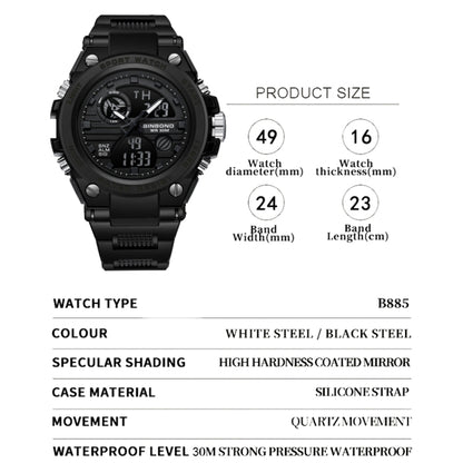 BINBOND B885 Outdoor Sports Timing Dual-Display Waterproof Electronic Watches(Black-White-Black) - Sport Watches by BINBOND | Online Shopping South Africa | PMC Jewellery | Buy Now Pay Later Mobicred