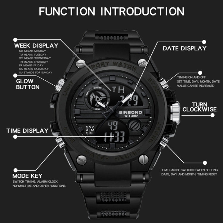 BINBOND B885 Outdoor Sports Timing Dual-Display Waterproof Electronic Watches(Black-Blue-Black) - Sport Watches by BINBOND | Online Shopping South Africa | PMC Jewellery | Buy Now Pay Later Mobicred