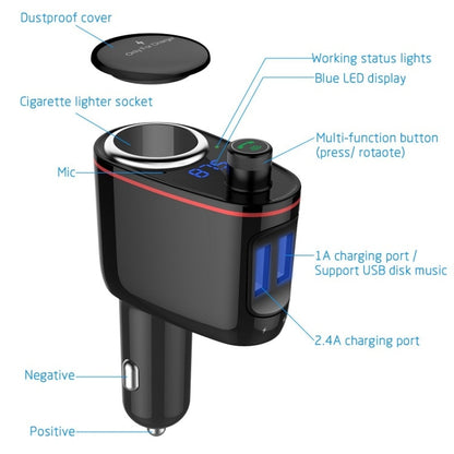 S-06 Bluetooth Multifunctional Car Cigarette Lighter 100W One for Two High Power Charger - Car Charger by PMC Jewellery | Online Shopping South Africa | PMC Jewellery