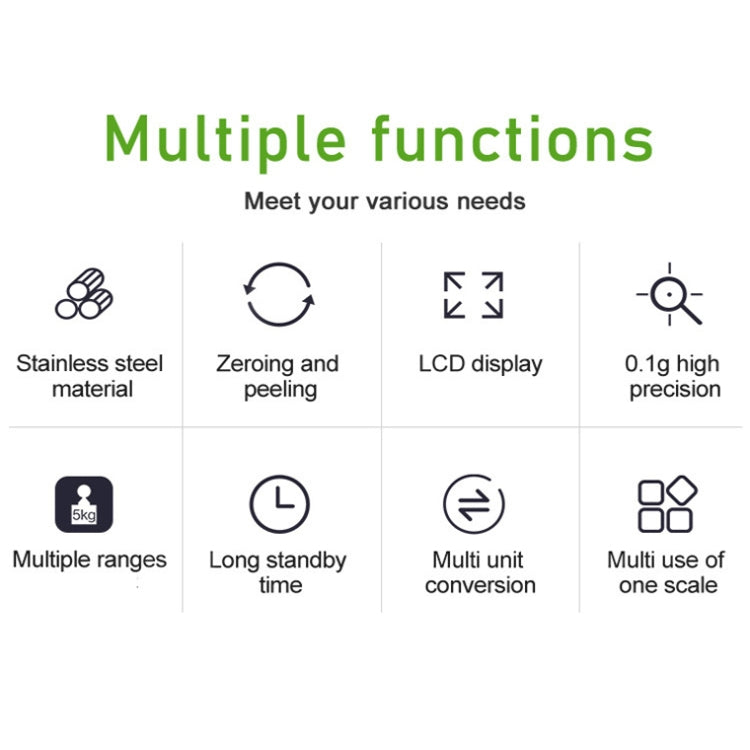 Small Multifunctional Kitchen High Precision Electronic Scale LCD Digital Display Food Scale, Model: 3kg/ 0.1g - Kitchen Scales by PMC TechLife | Online Shopping South Africa | PMC TechLife