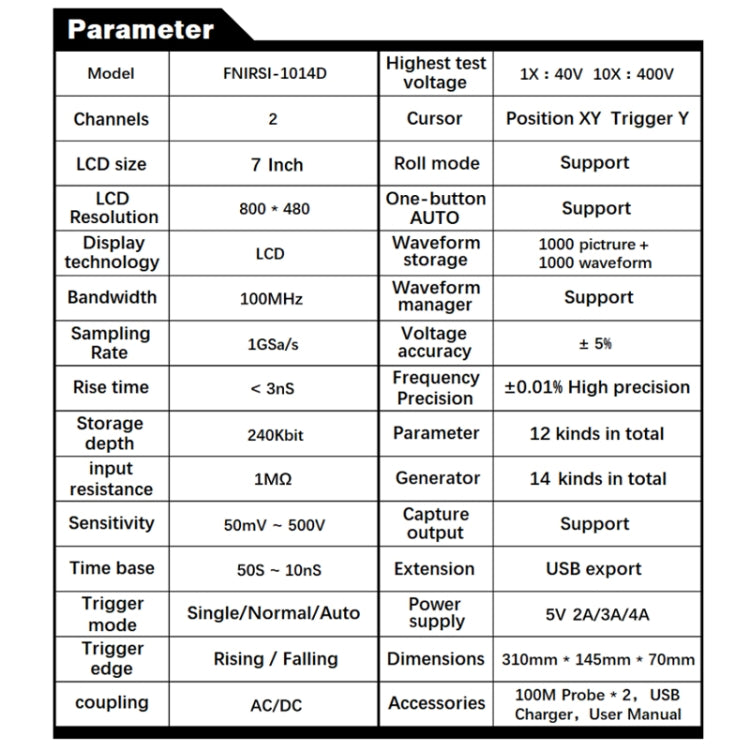 FNIRSI 1014D 2 in 1 Dual-channel 100M Bandwidth Digital Oscilloscope 1GS Sampling Signal Generator, US Plug - Digital Multimeter by FNIRSI | Online Shopping South Africa | PMC Jewellery | Buy Now Pay Later Mobicred
